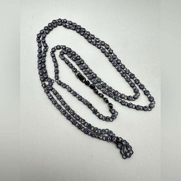 50” purple bezel set rhinestones with black stainless steel metal necklace! - Picture 2 of 12